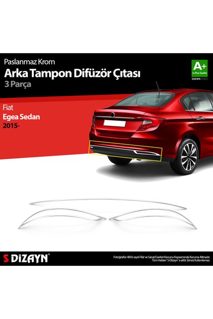 S-Dizayn Fiat Egea SD Krom Arka Tampon Difüzör Çıtası 3 Prç. 2015 Üzeri A+ Kalite 5822230
