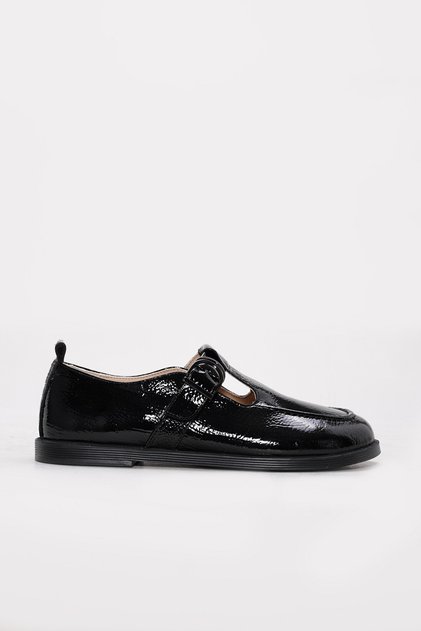 Genuine Leather Black Patent Leather Women's Casual Shoes 210Za079