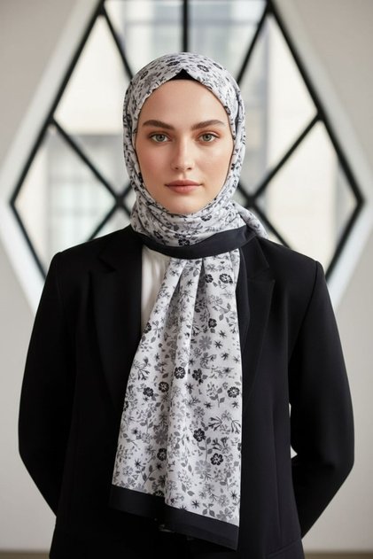 Women's Luxury Medina Silk Shawl Black-gray