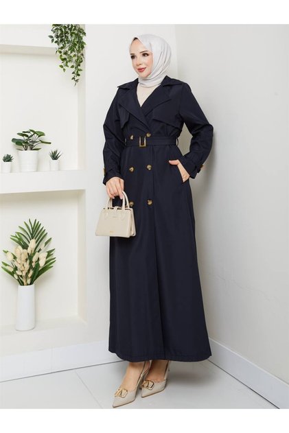 Trench Coat with a Shawl Collar and Belt, Full Length, Tunic-Style Coat.