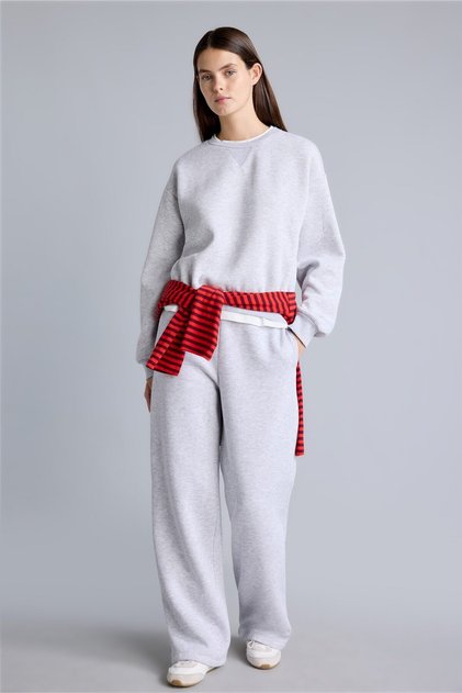 Straight Fit Elastic Waist Sweatpants Pocketed High Waist Thick Basic Plain B8571Ax24Wn