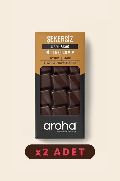 %80 Kakao Şekersiz Bitter Çikolata Stevialı 2'li Paket (80 G X 2 Adet)