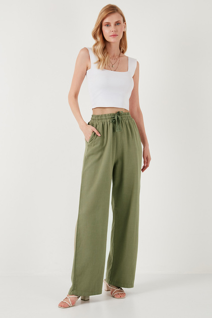 Cotton Relaxed Fit High Waist Wide Leg Pants Women's Pants 668Yp5118