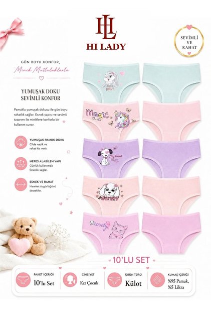 Girls' Briefs, Pack of 10, Cotton Soft Colors, Girls' Panties