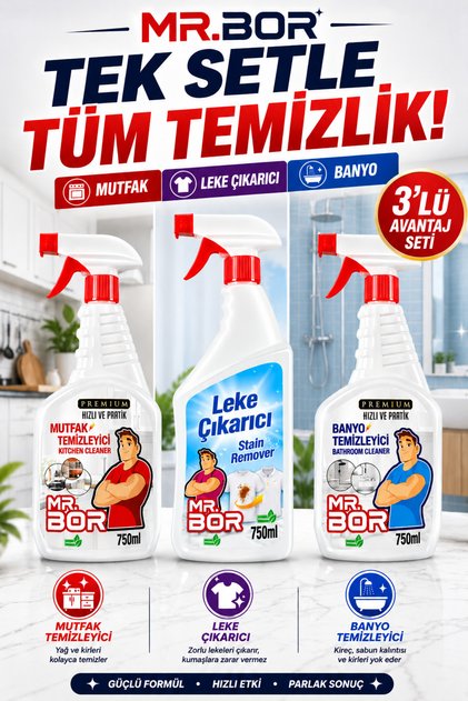 Avantaj Seti 3’Lü – Mutfak + Banyo + Leke Çıkarıcı | Çok Amaçlı Güçlü Temizlik Seti