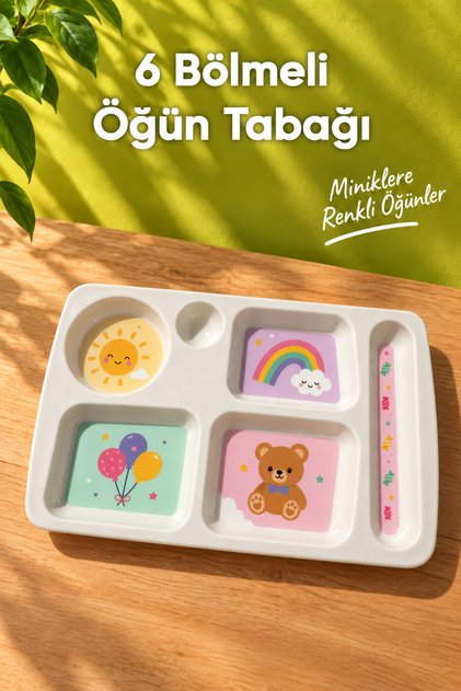 6-Compartment Melamine Children's Plate - Food Plate - Extra Durable Bpa Free Nutrition Plate - Güneş