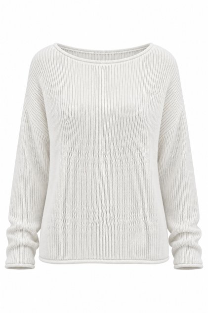 Ecru Boat Neck Basic Knitwear Sweater