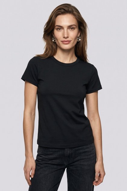 Women's Crew Neck 100% Cotton Interlock T-Shirt Black