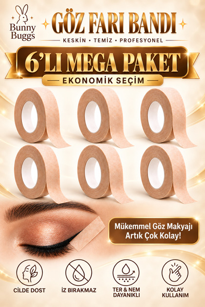 ™Göz Farı Bandı Makyaj Bandı | Keskin Eyeliner ve Far Şablon Bandı | Ultra İnce | İz Bırakmaz | 1,25 cm x 9 m | 6'lı Mega Paket |