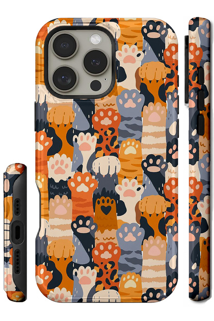 Compatible with iPhone 16 Pro Max - Colorful Paws, Double Layer, Glossy Surface Protective Case