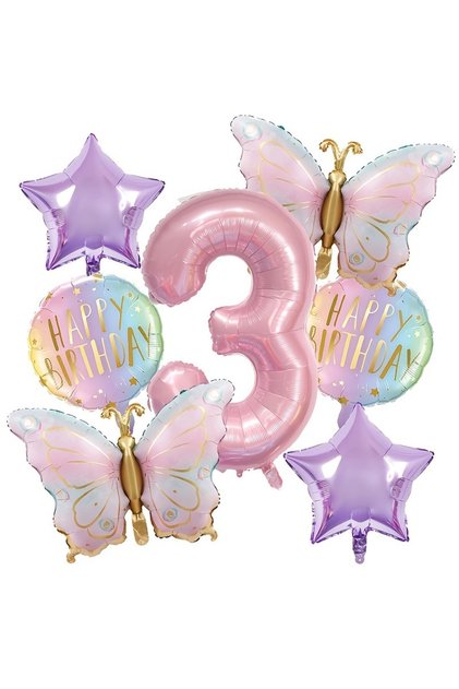 Other 3 7Pcs Pink Butterfly and Number Balloons Combo Set - Perfect for Birthday Celebrations, Kids'