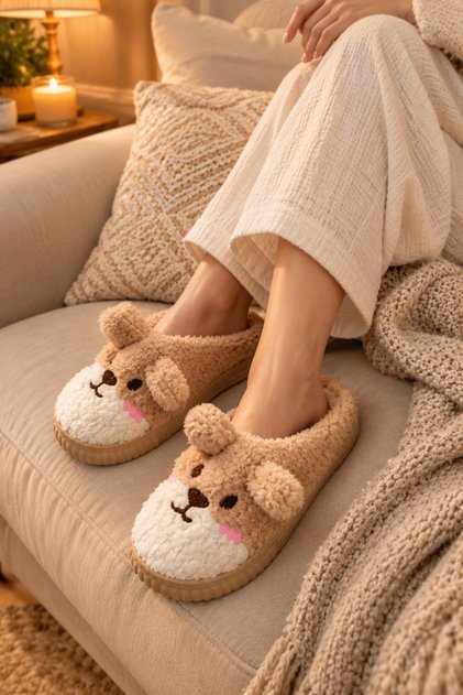 Women's Plush House Slippers, Noiseless Plush Slippers, Figured Plush Slippers, Non-Slip Sole Plush Slippers