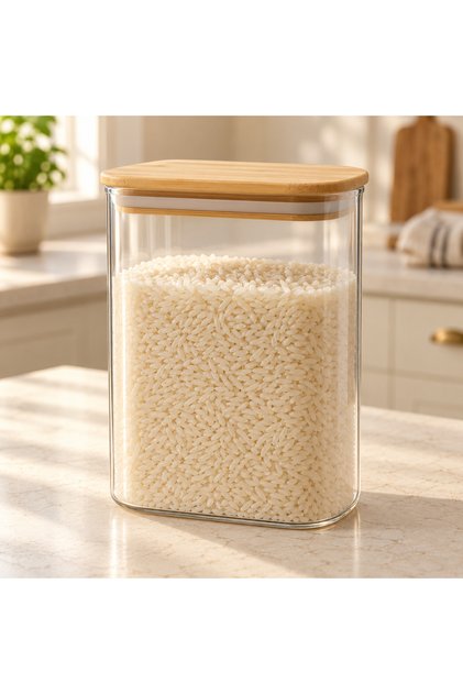 Rectangular Bamboo Lid Glass Jar 12X8X15 cm