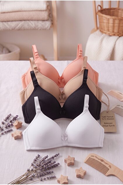 4-Piece Economical Cotton Girls' Training Bras Without Underwire and Removable Straps
