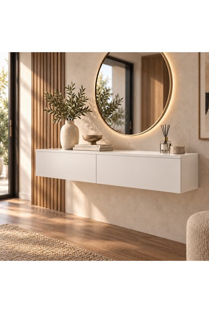 Konsol İki Çekmeceli | Dresuar | Duvara Monte MDF Ahşap Raf | Makyaj Masası | 100 cm uzunluk