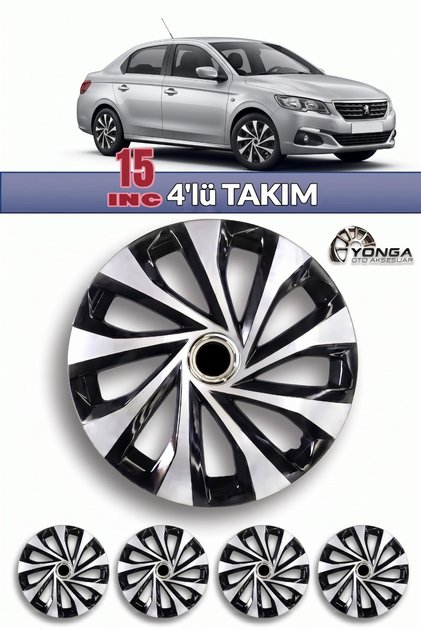 PEUGEOT 301 Jant Kapağı 15 İnç Kırılmaz 4'lü + 4 Amblem + 8 Cırt Kelepçe