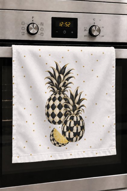 Hand Drying Towel 30X50Cm Cotton Absorbent Checkered Pineapple for Kitchen, Oven