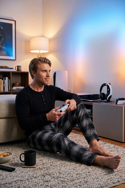Elastic Waist Flat Leg Soft Textured Fleece Pajama Bottoms Men's Pajama Bottoms 6098001