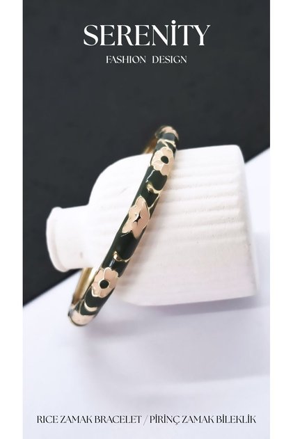 Flower Decor Colorful Satin Enameled Brass Plated Zamak Bracelet