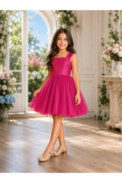 Girl's Square Neck Dense Tulle Short Candy Dress