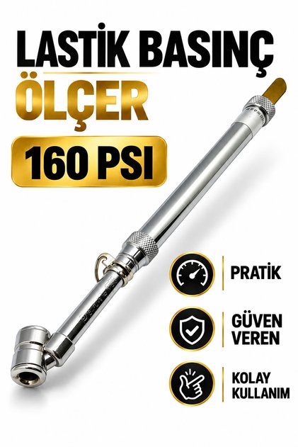 Lastik Basınç Ölçer 160 Psı Metal Gövde Hassas Hava Basınç Ölçüm Cihazı