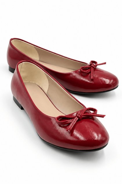 Taarus Women's Red Patent Leather Bowknot Ballerina Flat Sole Comfortable Daily Shoes