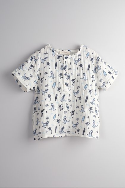 Tricou pentru băiat cu imprimeu din țesătură muselină 100% organic certificat Oeko-tex