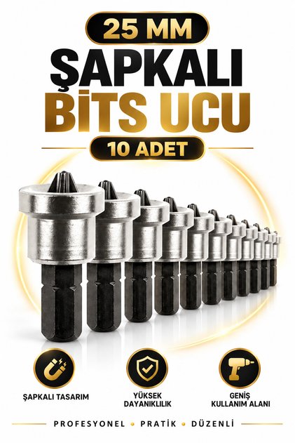 Bits Ucu Seti 10 Adet 25 mm PH2 Yıldız Vidalama Uçları