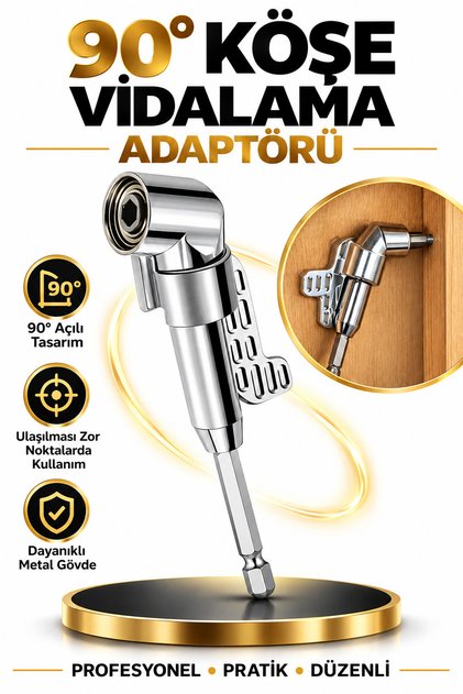 90° Köşe Vidalama Adaptörü 1/4" Bits Uyumlu Matkap Aparatı