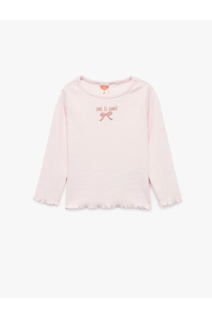 Tricou imprimat cu fundă din bumbac, cu mânecă lungă și decolteu rotund