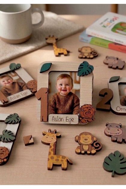 Kişiye Özel SAFARİ Temalı Ahşap 10 lu Magnet Seti – ASLAN Bebek Hediyelik