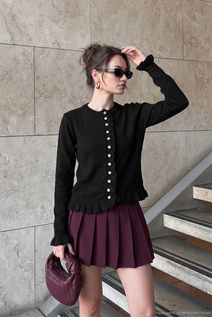 Premium Pile Detailed Regular Fit Round Neck Knitwear Cardigan Women's Cardigan 680Hi00038