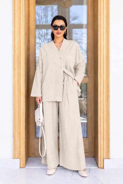Stone Shirt Double-Legged Trousers Linen Set - 1232