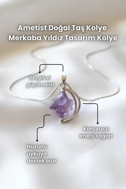 Amethyst, Pink Quartz Natural Stone Pendant Merkaba Star Design Necklace