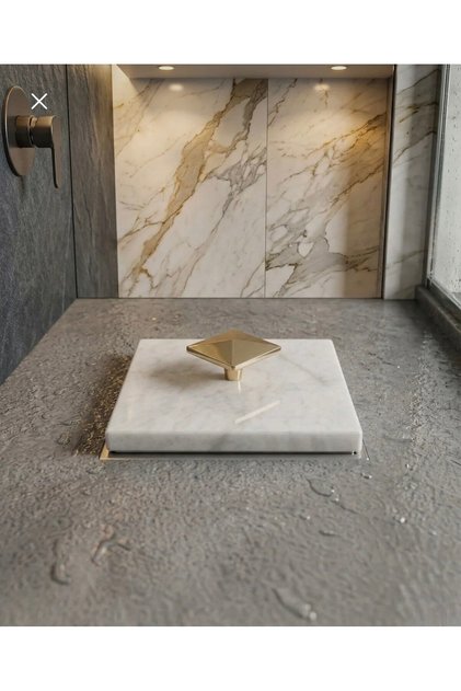 Mermer Banyo Gideri Gold Beyaz Doğal Mermer Koku Gidericili Banyo Yer Süzgeci Kapatıcı Beyaz Mermer Gold Kulp 10X10 Ölçü Standart