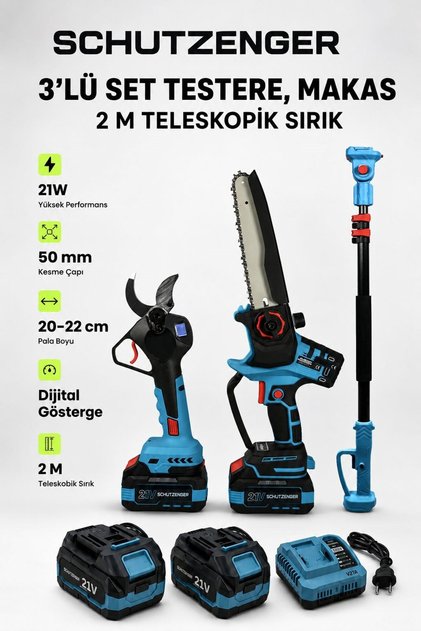 SCHUTZENGER 3'SET TELESKOPİK KOL UYUMLU DAL BUDAMA MAKASI 50mm