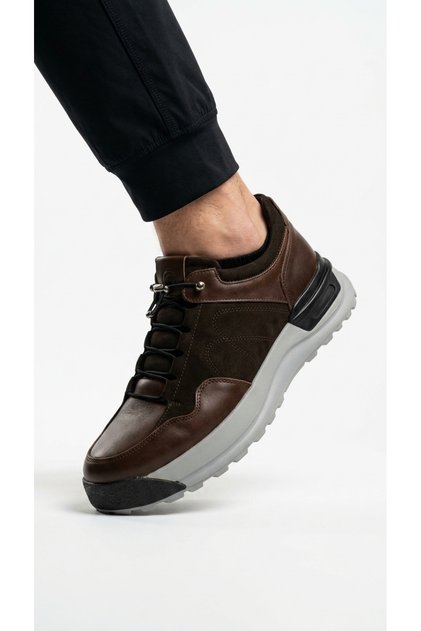 Men's Sneaker Leather Suede Detailed Lace-Up Thick Contrast Sole Daily Sports Shoes Stylish Casual 90-348