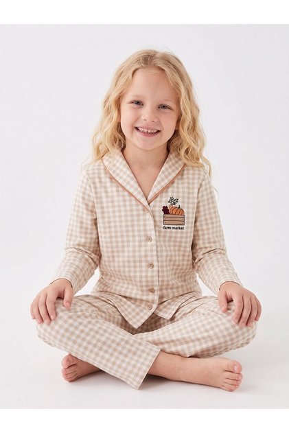 70052 Girls' Buttoned Printed Pajama Set