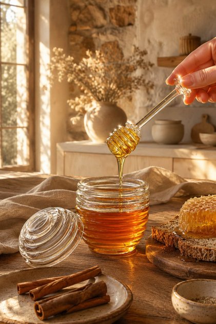Beehive Shaped 3-Piece Crystal Mica Honey Jam Jar with Spoon, Stylish Presentation Container