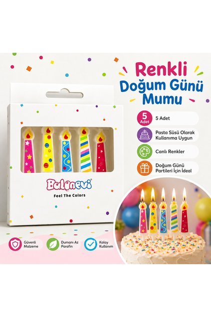 Renkli Mum Şekilli Mum 5 Adet