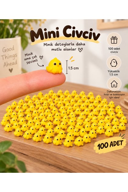 Mini Civciv Figür Teraryum Süsü – Minyatür Bahçe, Saksı, Diorama ve Dekorasyon Figürü – 1,5 cm – 100’lü