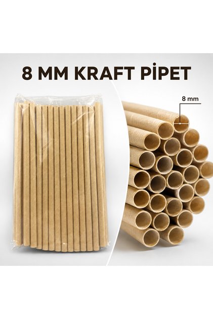 8mm Kraft Kağıt Pipet 100 Lü