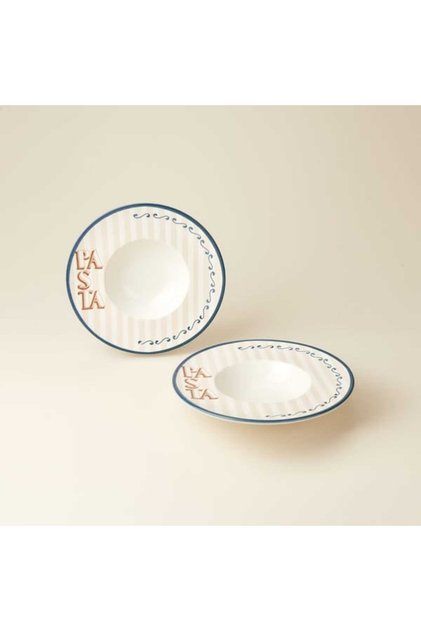 Desenli 2'li Makarna Tabağı - Renkli - 30 cm