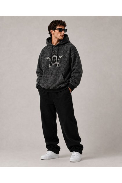 Men's Batik Printed Oversize Hooded Sweatshirt with Kangaroo Pocket