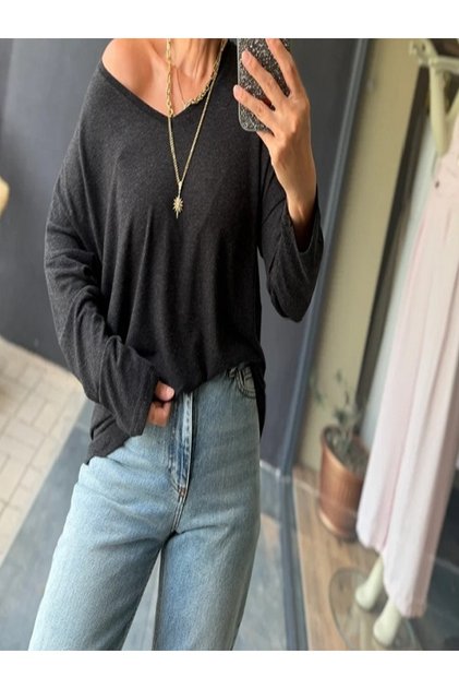 V-Neck Yumoş Merserized Bluz