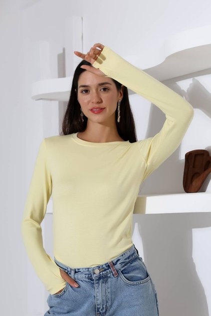 Women's Fingerless Soft Textured Flexible Long Sleeve Bady