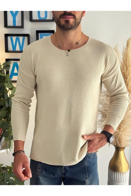 Açık Yaka İnce Triko Sweat