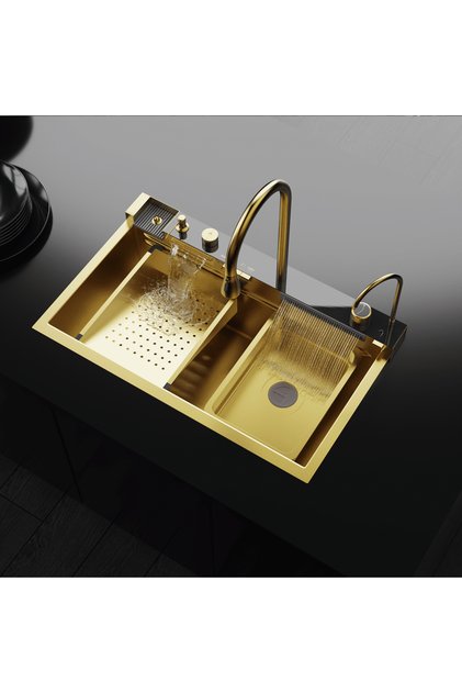 Gold Akıllı Mutfak Evyesi- 75X46 cm Çok Fonksiyonlu- Lüx Dijital Akıllı Eviye Seti