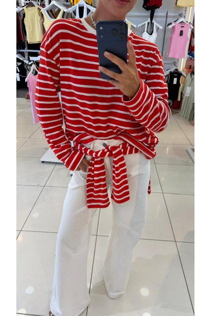 Striped Long Sleeve Basic Oversize T-Shirt