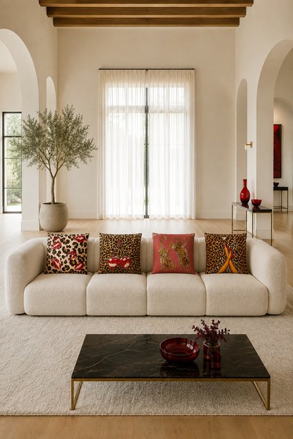 Leopard Patterned Decorative Cushion Cover with Red Detail (Double Sided)